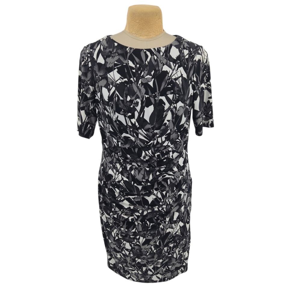 C.B. Established 1962 Sheath Dress Women 16 Floral Ruched Black Office Cocktail